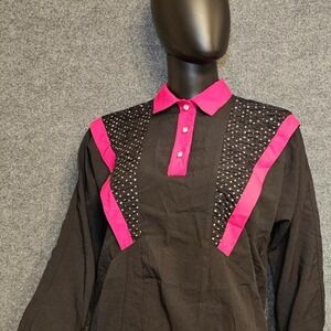 Remo Black & Pink Vintage 80's Blouse with‎ Embellished Bling